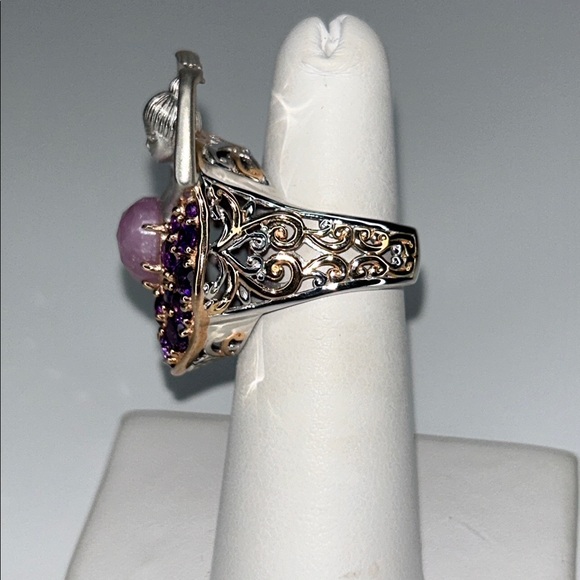 Genuine Amethyst Matte Sterling Rose Gold Accent Ballet Dancer Designer Ring - Picture 4 of 8
